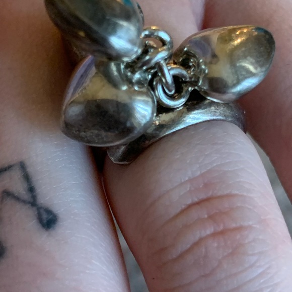 Mexico 925 silver 4 dangling hearts ring size 5 / 5.25 - Picture 4 of 9